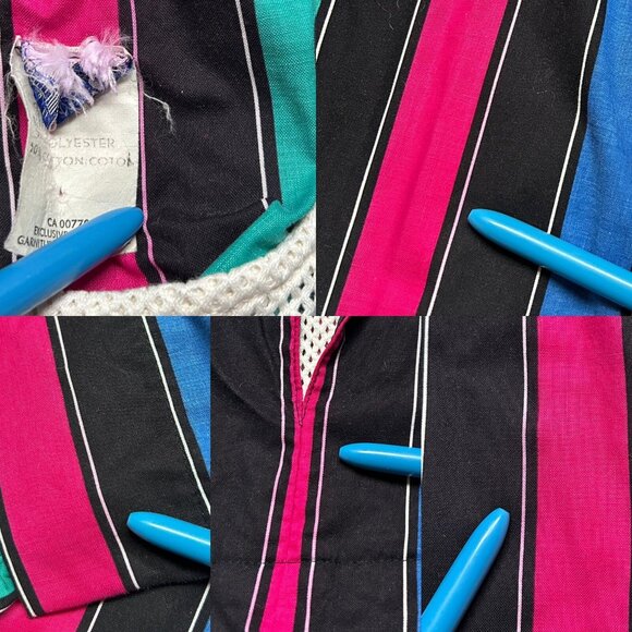 70s 80s vintage striped hippy dress caftan coverup cotton relaxed loose belt. - Picture 10 of 10